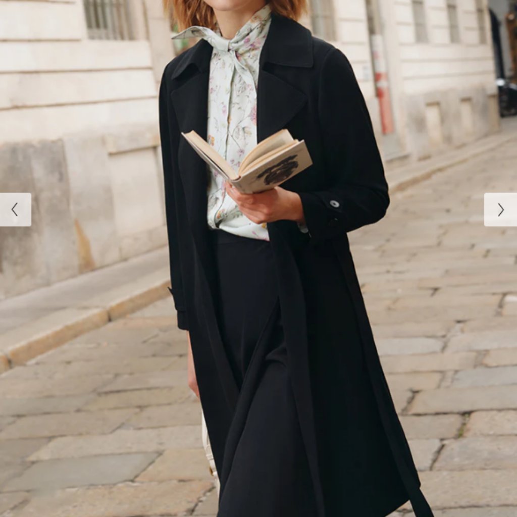 Black Triacetate Lace-Up Women Trench Coat